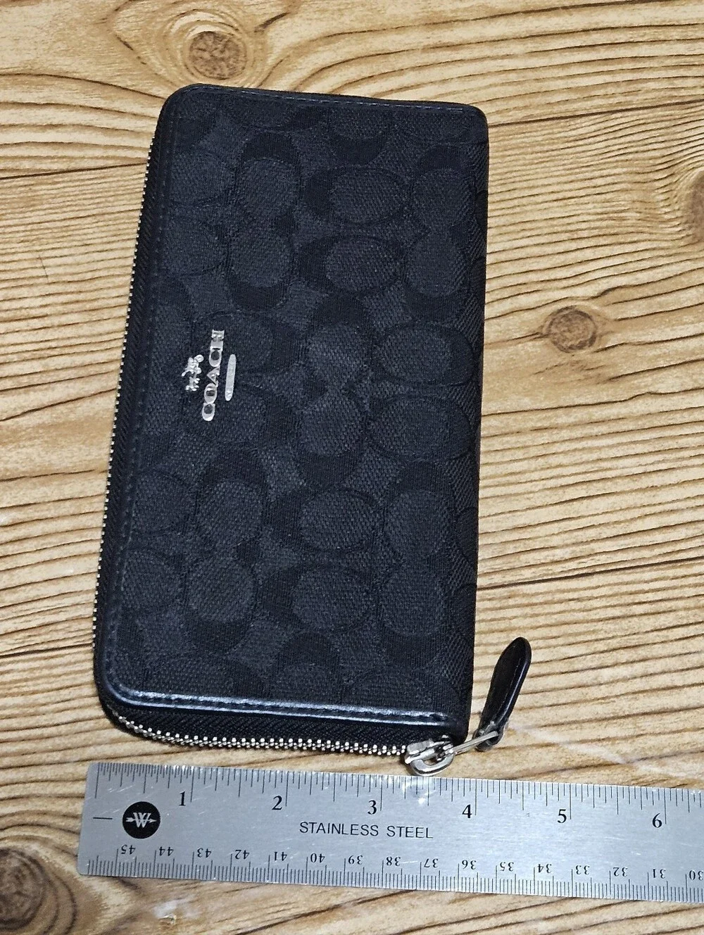 Coach Black Signature Zip Around Wallet